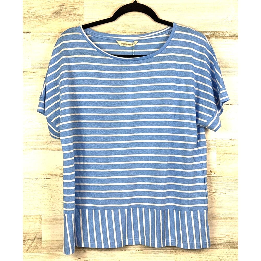 Woolovers Womens M Blue Stripe Linen Blend Coastal Summer Blouse NWT Relaxed